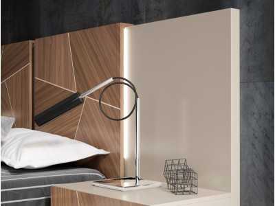 Modern design lacquered bed with American walnut marquetry ceilings and lacquered suspension bed base - LUMIÈRE