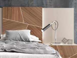 Lacquered modern design headboard with central panels in American walnut marquetry - LUMIÈRE 2