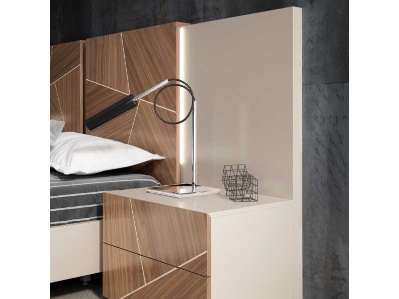 Lacquered modern design headboard with central panels in American walnut marquetry - LUMIÈRE