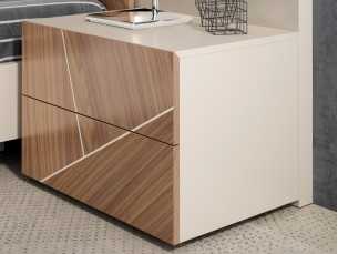 Lacquered 2-drawer bedside table with American walnut marquetry fronts - LUMIÈRE