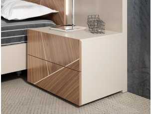 Lacquered 2-drawer bedside table with American walnut marquetry fronts - LUMIÈRE 2