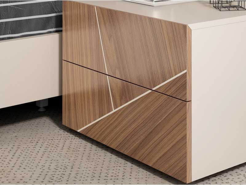 Lacquered 2-drawer bedside table with American walnut marquetry fronts - LUMIÈRE