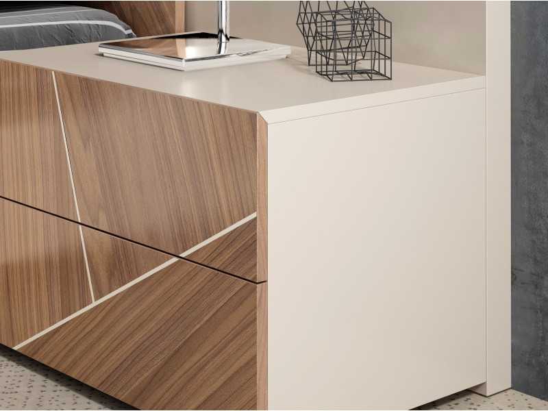 Lacquered 2-drawer bedside table with American walnut marquetry fronts - LUMIÈRE