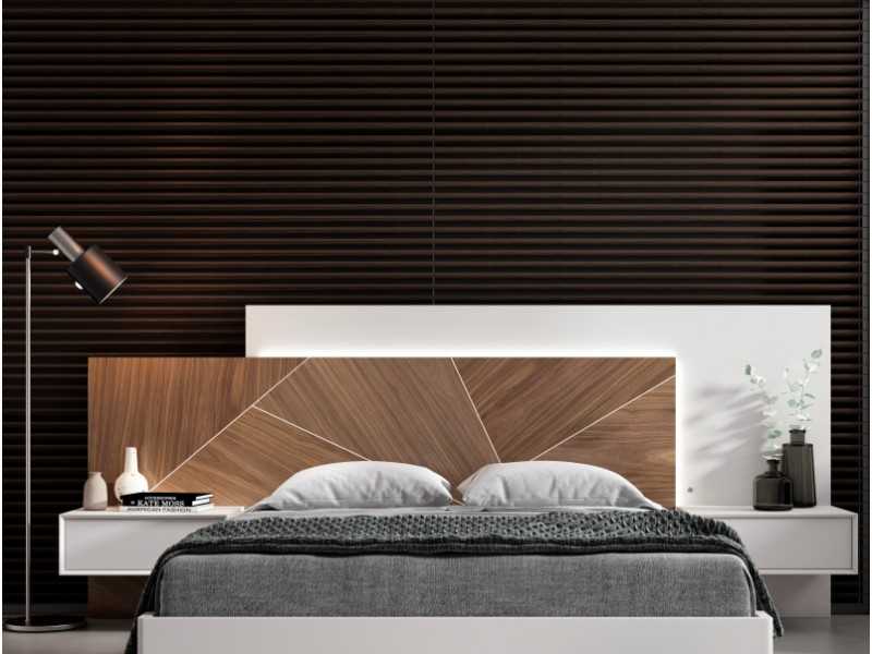 Tête de lit au design moderne avec tables à 1 tiroir et lumière LED - ANA