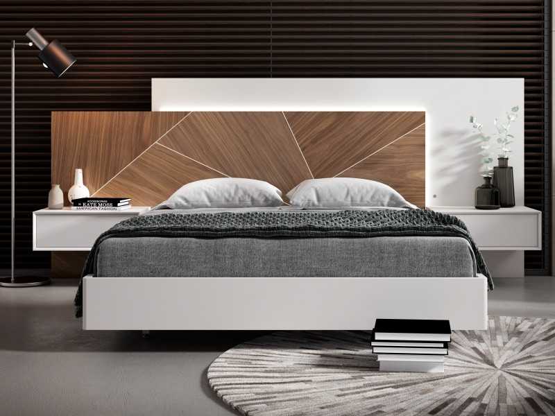 Complete bed with modern design with bedside tables, 1 drawer, suspension bed base and LED light - ANA