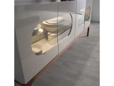 Buffet design laqué avec base en noyer et éclairage LED - MANUELE Buffet design laqué avec base en noyer et éclairage LED - MANUELE