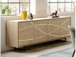 Buffet en chêne avec structure en acier époxy noir et éclairage LED - IBIZA