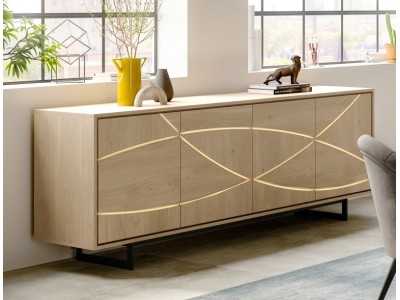 Oak sideboard with black epoxy steel base structure and LED light - IBIZA