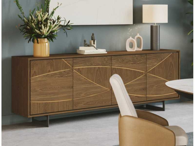Oak sideboard with black epoxy steel base structure and LED light - IBIZA