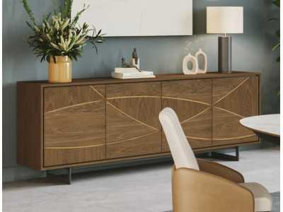 Oak sideboard with black epoxy steel base structure and LED light - IBIZA