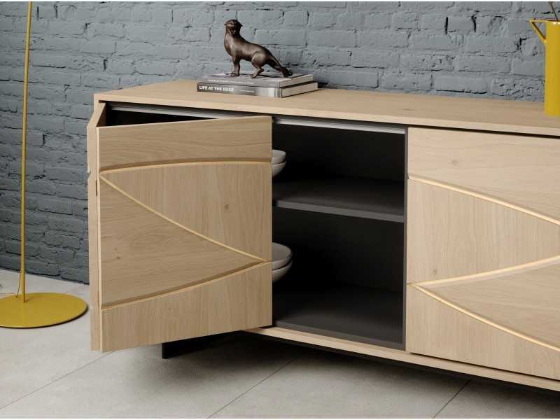 Aparador de roble estructura base en acero epoxi negro y luz led - IBIZA