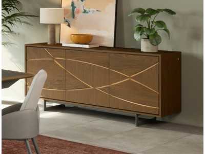 Oak sideboard with black epoxy steel base structure and LED light - IBIZA