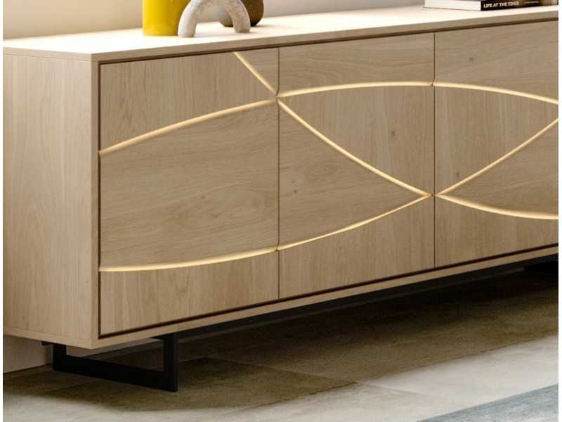 Aparador de roble estructura base en acero epoxi negro y luz led - IBIZA