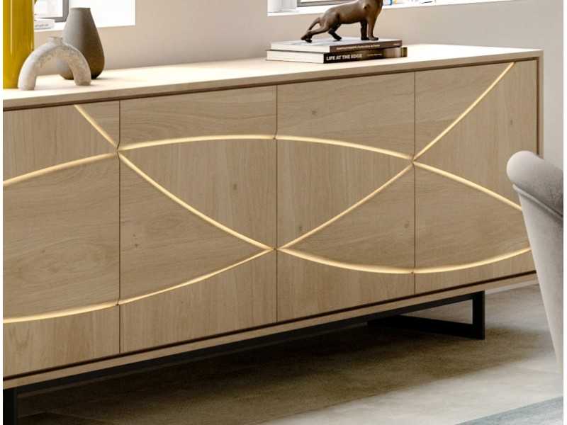 Aparador de roble estructura base en acero epoxi negro y luz led - IBIZA