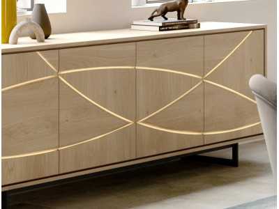 Oak sideboard with black epoxy steel base structure and LED light - IBIZA