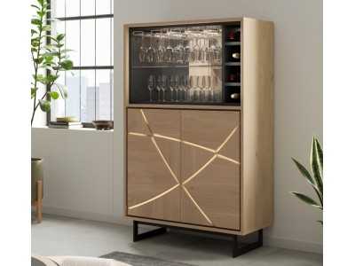 Mueble bar en roble con base en acero negro epoxi - IBIZA