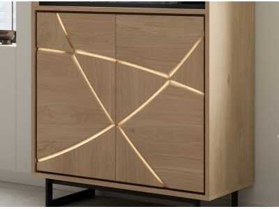 Mueble bar en roble con base en acero negro epoxi - IBIZA