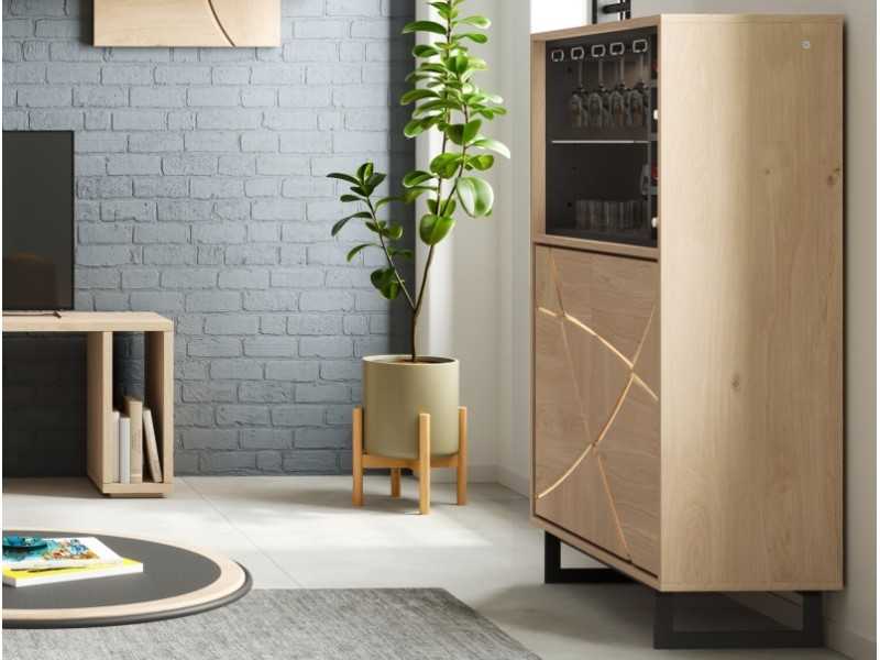 Oak bar cabinet with black epoxy steel base - IBIZA