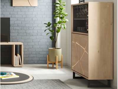 Mueble bar en roble con base en acero negro epoxi - IBIZA