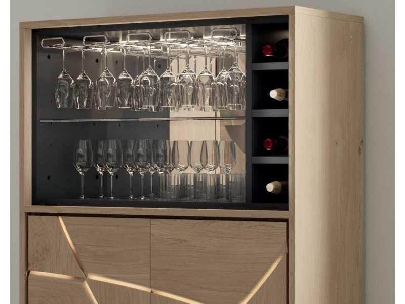Oak bar cabinet with black epoxy steel base - IBIZA