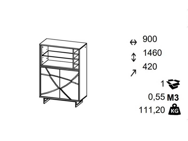 Oak bar cabinet with black epoxy steel base - IBIZA