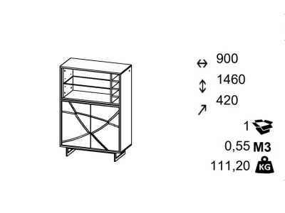 Mueble bar en roble con base en acero negro epoxi - IBIZA