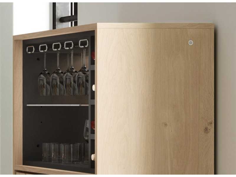 Oak bar cabinet with black epoxy steel base - IBIZA