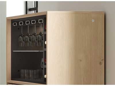 Mueble bar en roble con base en acero negro epoxi - IBIZA