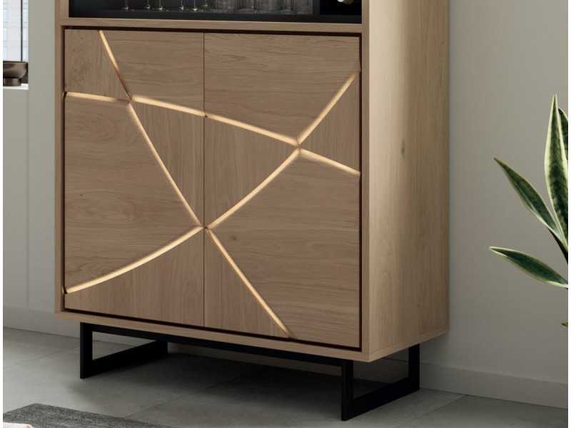 Oak bar cabinet with black epoxy steel base - IBIZA