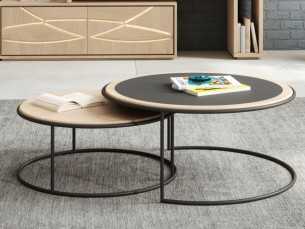 Round coffee table in oak and porcelain with steel structure - IBIZA