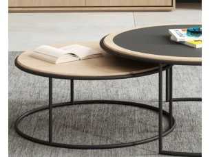 Round coffee table in oak and porcelain with steel structure - IBIZA 2