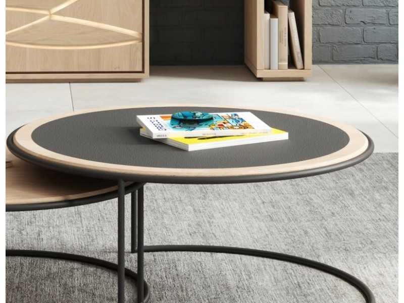 Round coffee table in oak and porcelain with steel structure - IBIZA