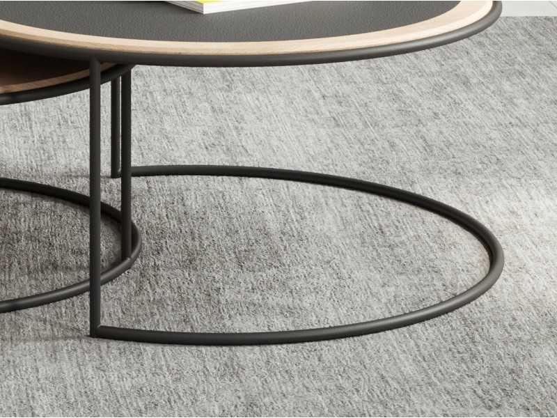 Table basse ronde en chêne et porcelaine avec structure en acier - IBIZA