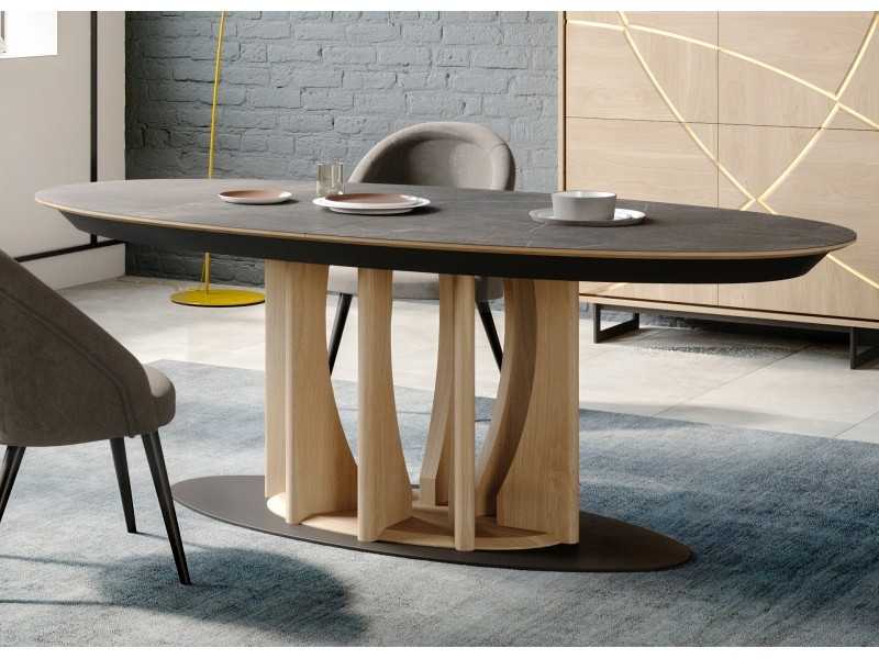 Table ovale extensible avec plateau en céramique et base en chêne - FORMENTERA