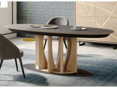 Table ovale extensible avec plateau en céramique et base en chêne - FORMENTERA