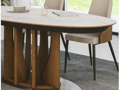 Table ovale extensible avec plateau en céramique et base en chêne - FORMENTERA
