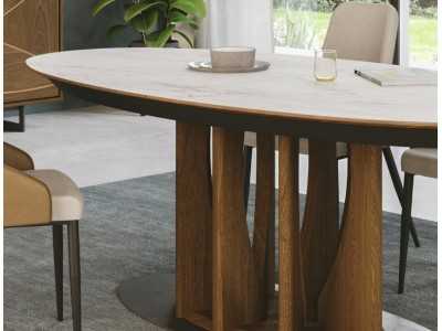 Table ovale extensible avec plateau en céramique et base en chêne - FORMENTERA