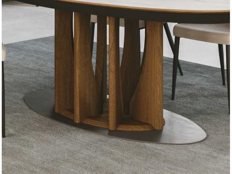 Mesa ovalada extensible con tapa cerámico y base en roble - FORMENTERA
