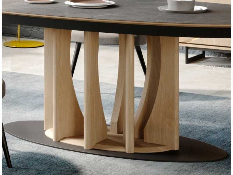 Mesa ovalada extensible con tapa cerámico y base en roble - FORMENTERA