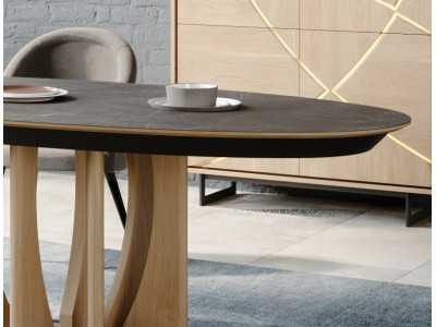 Table ovale extensible avec plateau en céramique et base en chêne - FORMENTERA