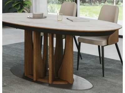 Table ovale extensible avec plateau en céramique et base en chêne - FORMENTERA