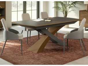 Extendable rectangular table with ceramic top and oak and steel base - IBIZA