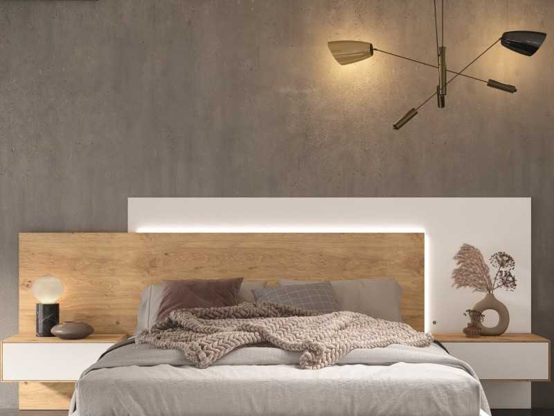 Modern design headboard with 1-drawer tables and LED light - LEKNES