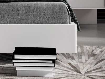 Modern design lacquered bed with American walnut marquetry ceilings and lacquered suspension bed base - LUMIÈRE
