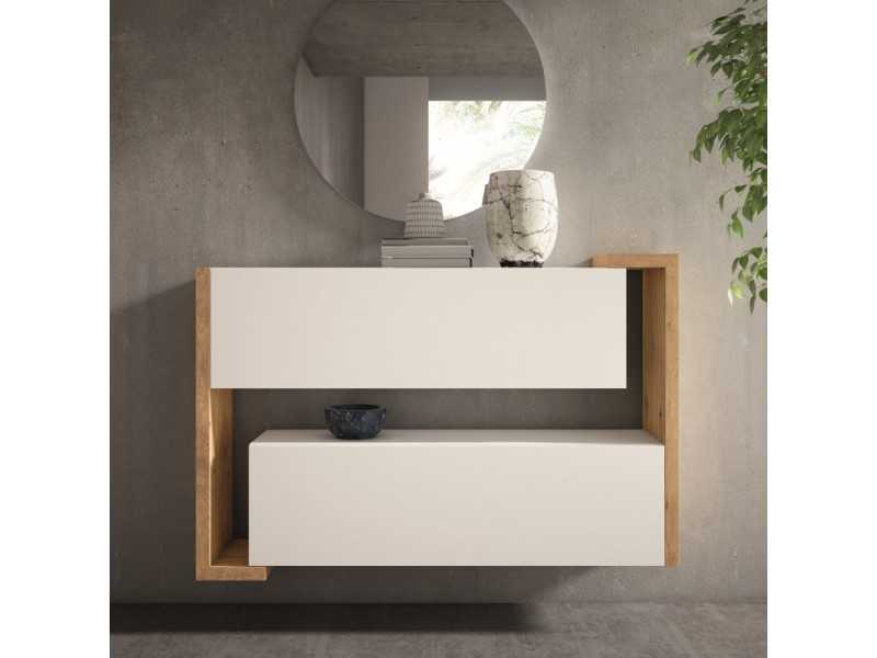Chest of drawers in oak wood with lacquered fronts - LEKNES