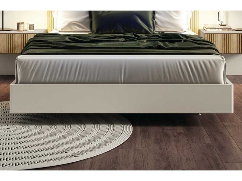 Complete lacquered bed with central front in oak veneer and bedside tables with 1 drawer - REINE