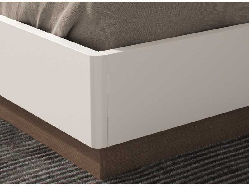 Complete lacquered bed with central front in oak veneer and bedside tables with 1 drawer - REINE