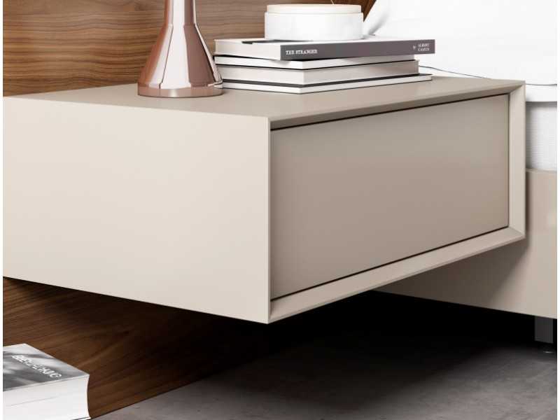 Complete lacquered bed with knotted oak details, side tables with 1 drawer, suspension bed base and LED light - AMELIE.R