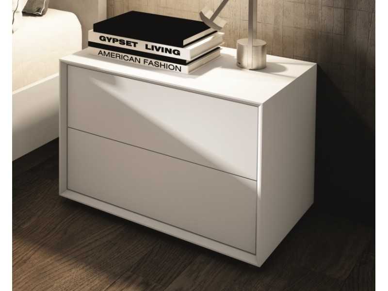 Complete lacquered bed with knotted oak details, side tables with 1 drawer, suspension bed base and LED light - AMELIE.R