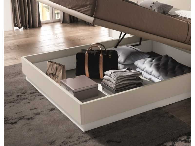 Complete lacquered bed with knotted oak details, side tables with 1 drawer, suspension bed base and LED light - AMELIE.R